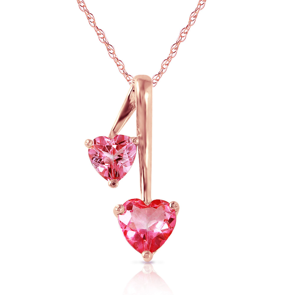 14K.SOLID GOLD HEARTS NECKLACE WITH NATURAL PINK TOPAZ (Rose Gold)